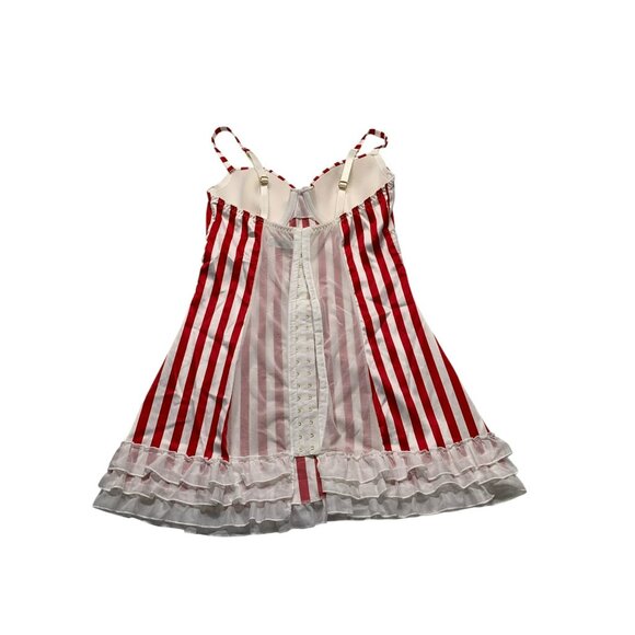 Vtg Victorias Secret Red White Striped Xmas Candy Cane 36C Lingerie Coquette - Picture 3 of 5